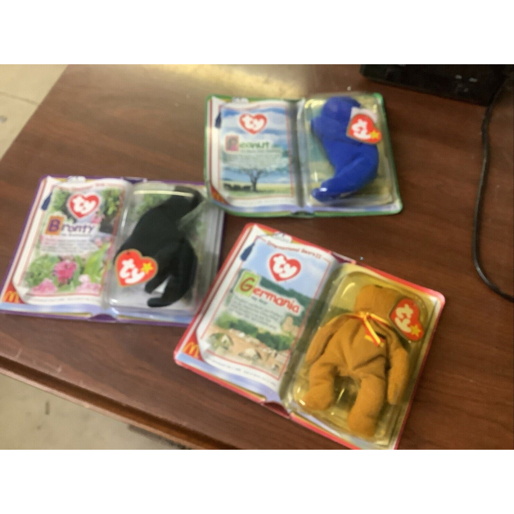 3 Lot Ty Teenie Beanie Baby Bronty Peanut Germania McDonalds 2000